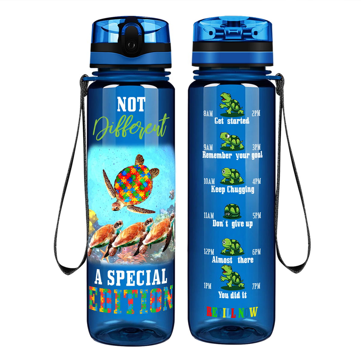 Turtles Not Different A Special Edition on 32 oz Motivational Tracking Water Bottle
