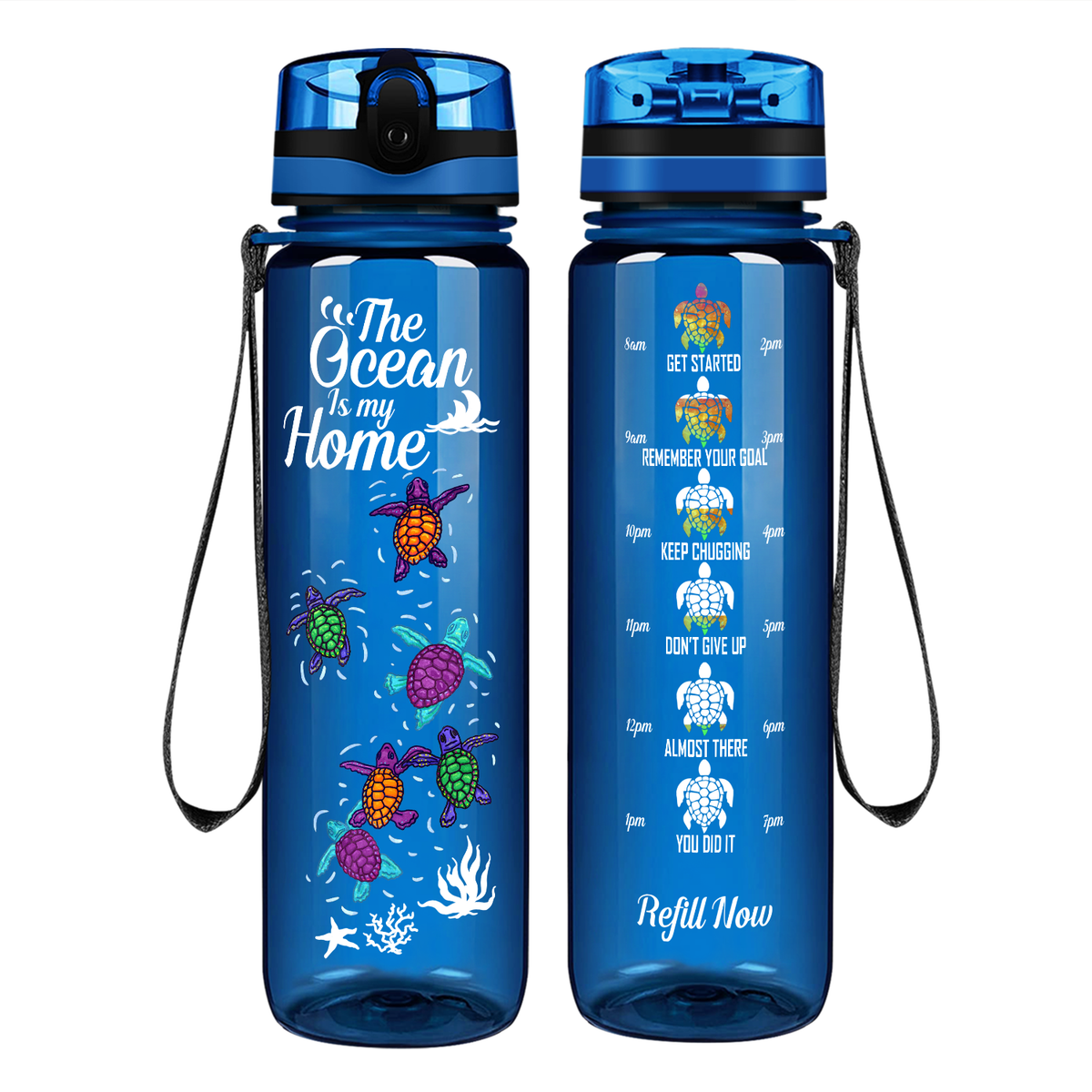 The Ocean Is My Home Turtles on 32 oz Motivational Tracking Water Bottle