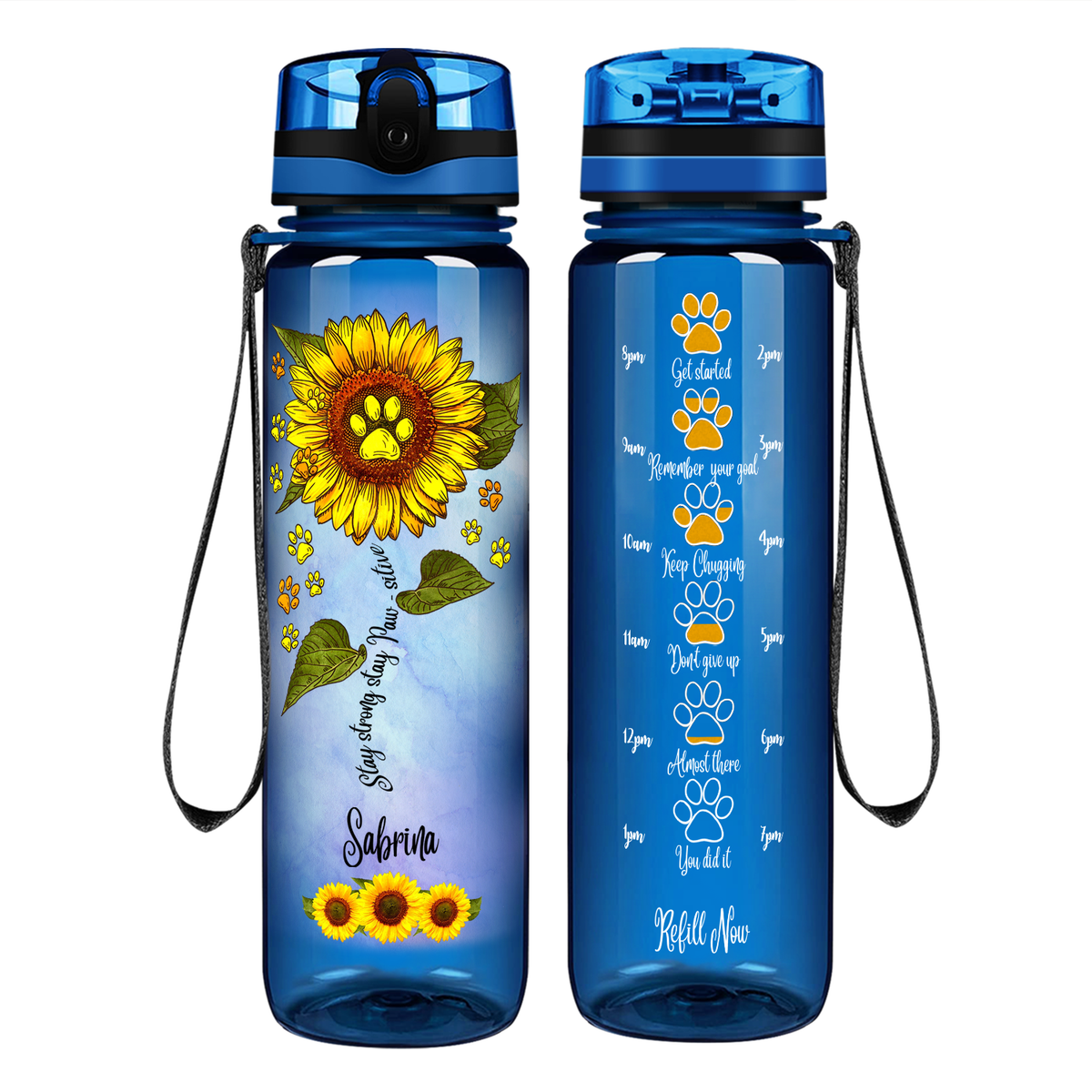 Personalized Stay Strong Stay Paw-sitive on 32 oz Motivational Tracking Water Bottle