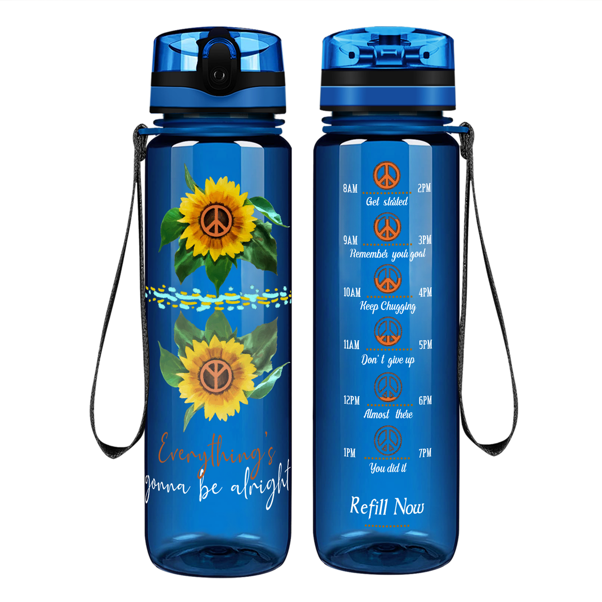 Everything's Gonna Be Alright Sunflower on 32 oz Motivational Tracking Water Bottle