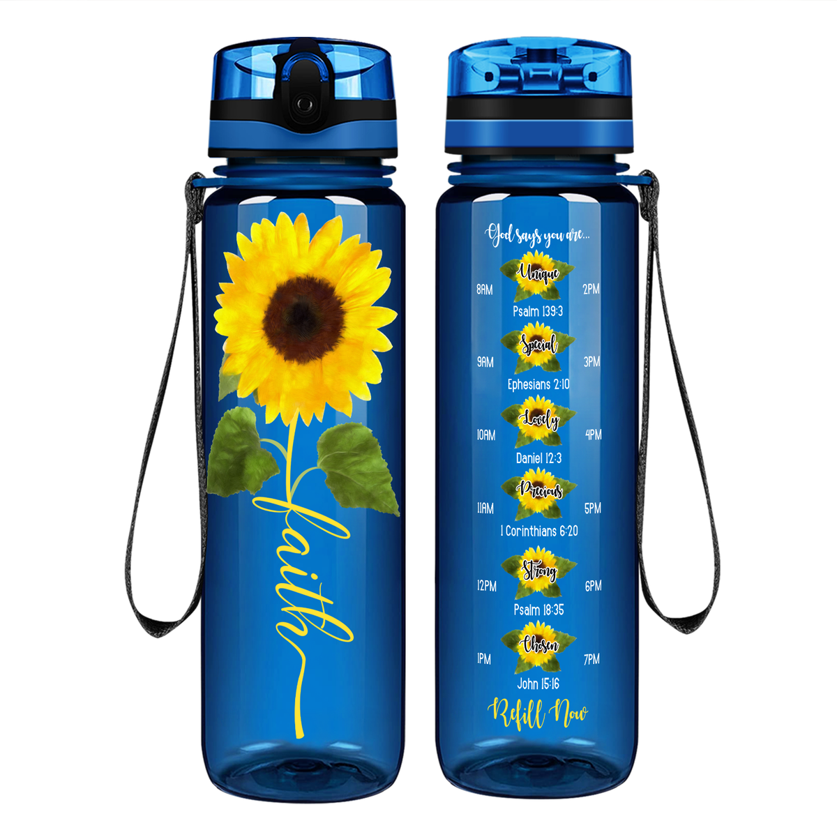 Sunflower Faith on 32 oz Motivational Tracking Water Bottle