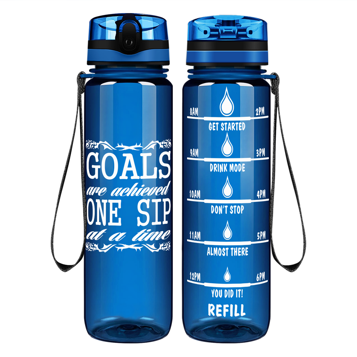 One Sip At A Time Goals on 32 oz Motivational Tracking Water Bottle