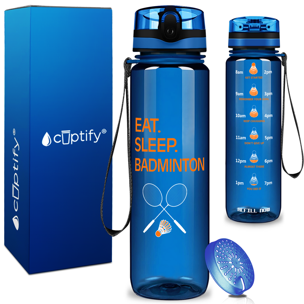 Eat Sleep Badminton on 32 oz Motivational Tracking Water Bottle