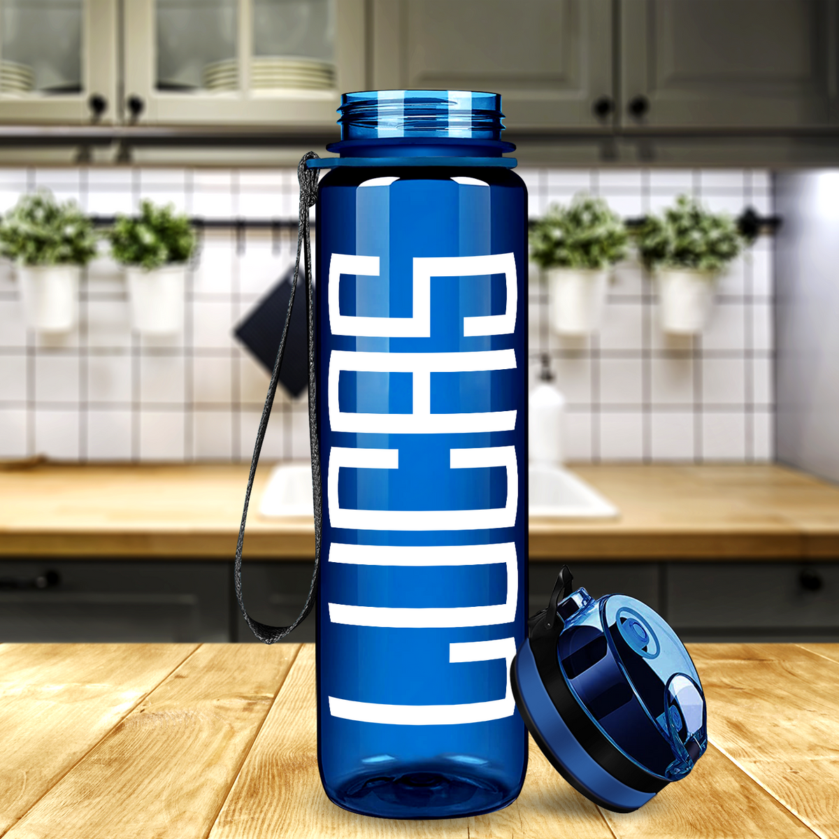 Kids Personalized on Blue 32 oz Motivational Tracking Water Bottle