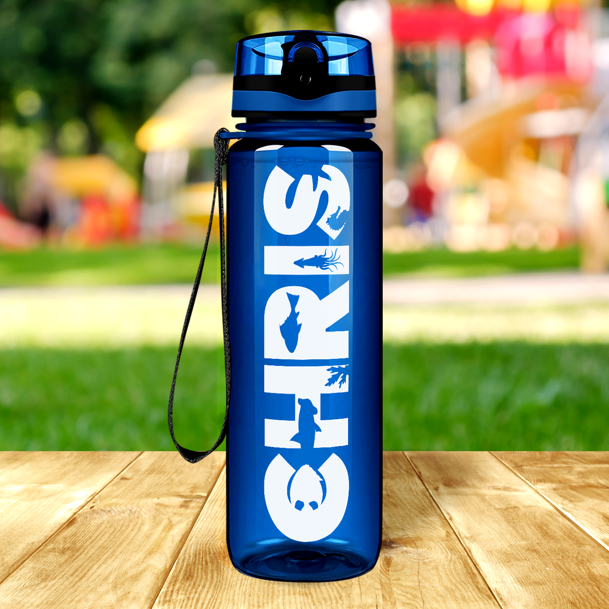 Kids Personalized on Blue 32 oz Motivational Tracking Water Bottle