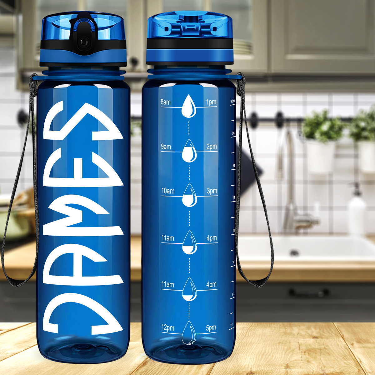 Kids Personalized on Blue 32 oz Motivational Tracking Water Bottle