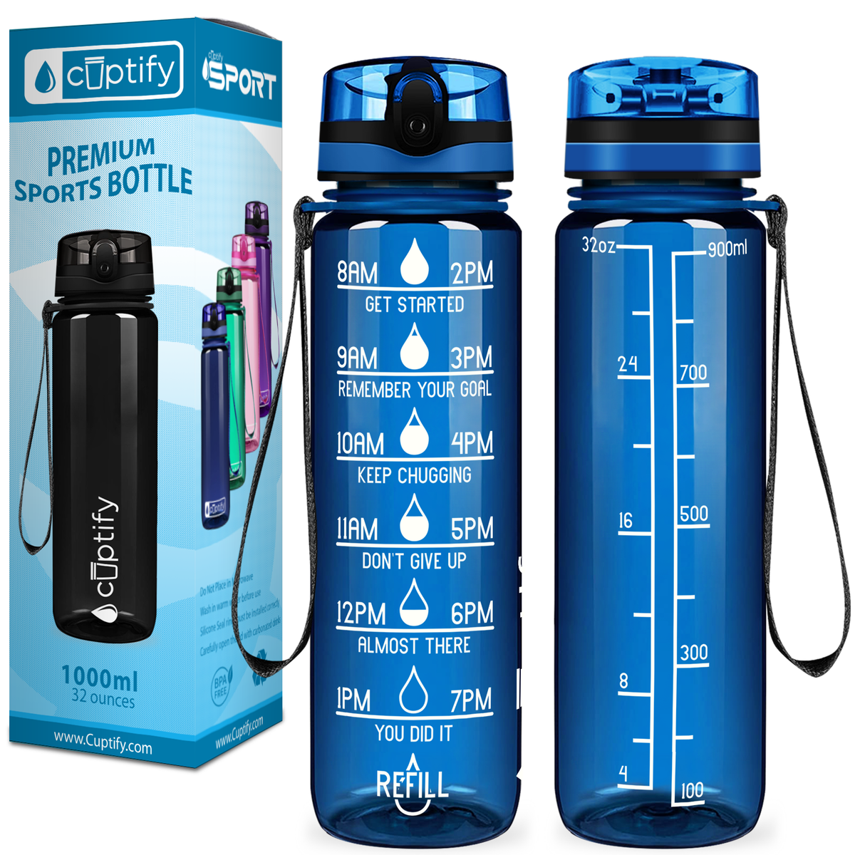 Cuptify Blue Gloss 32 oz Motivational Water Bottle