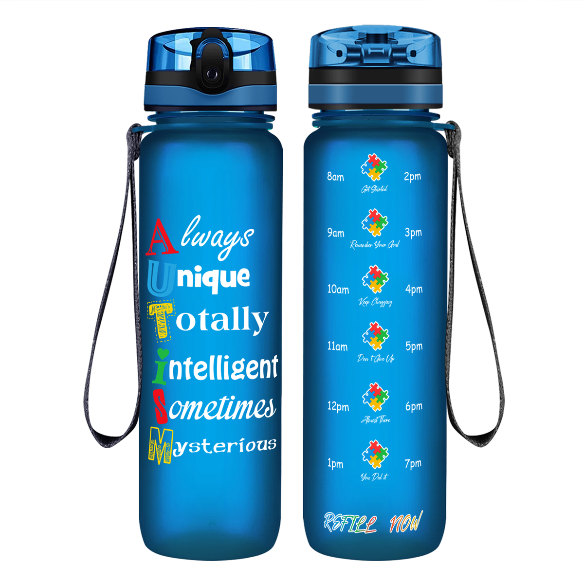 Autism Support Awareness on 32 oz Motivational Tracking Water Bottle