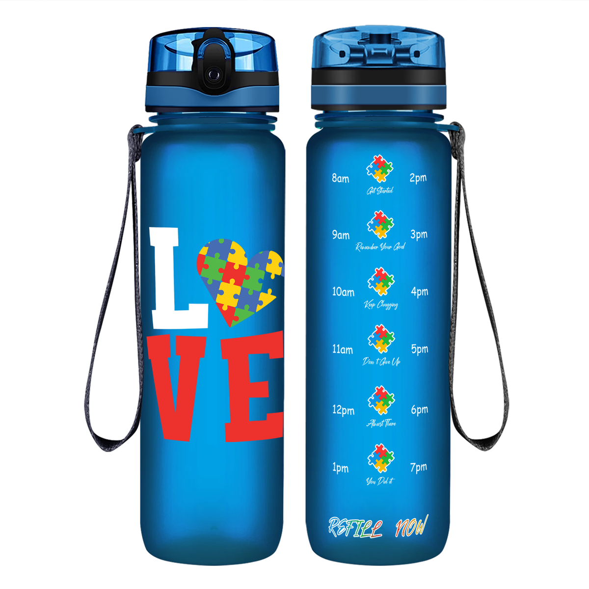 Autism Love on 32 oz Motivational Tracking Water Bottle