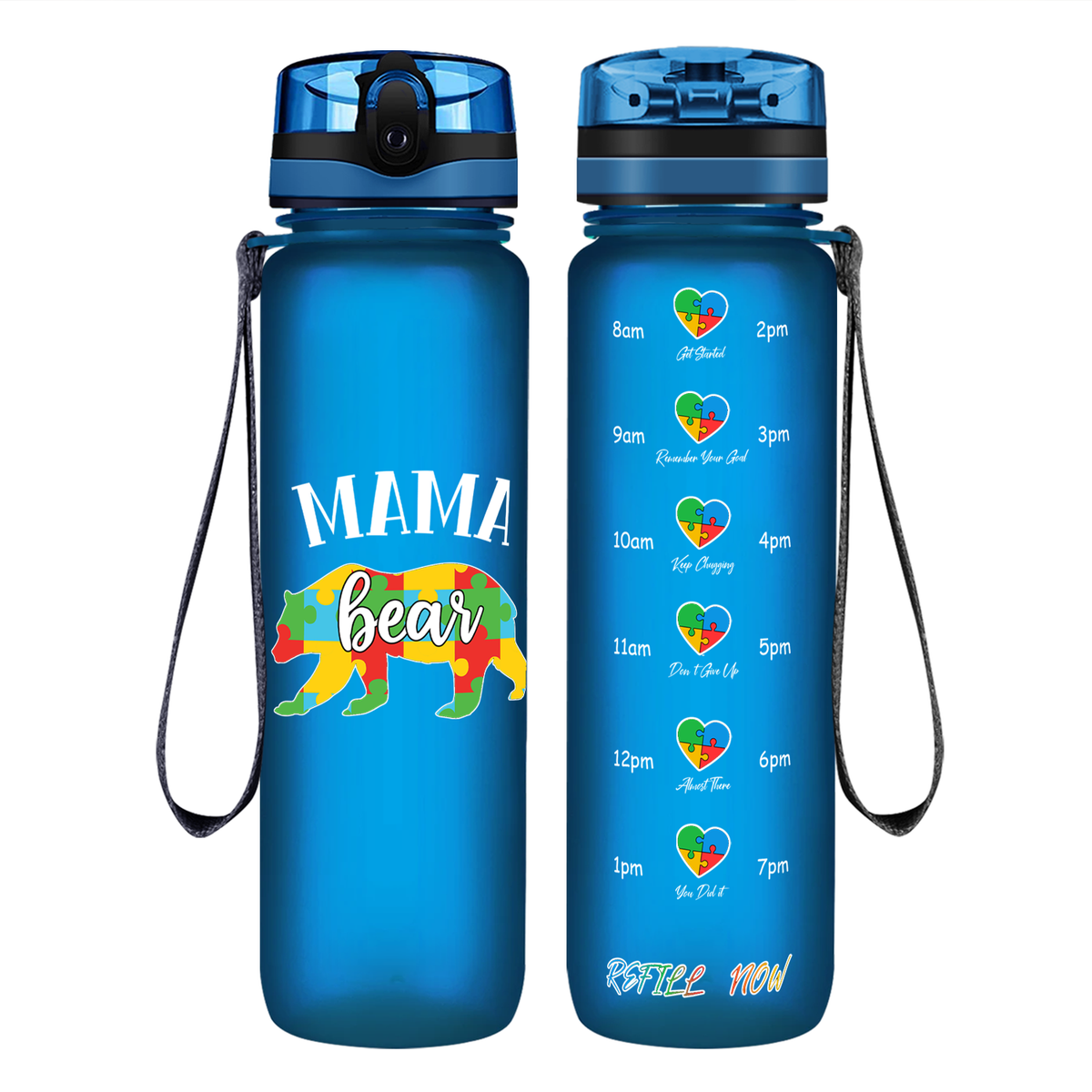 Autism Mama Bear on 32 oz Motivational Tracking Water Bottle