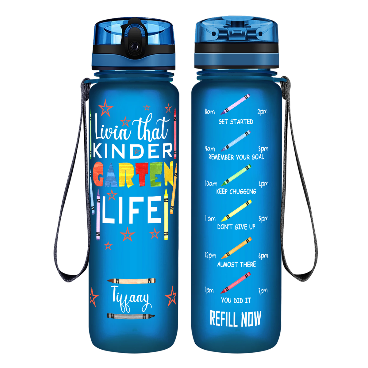 Personalized Livin' That Kindergarten Life on 32 oz Motivational Tracking Water Bottle