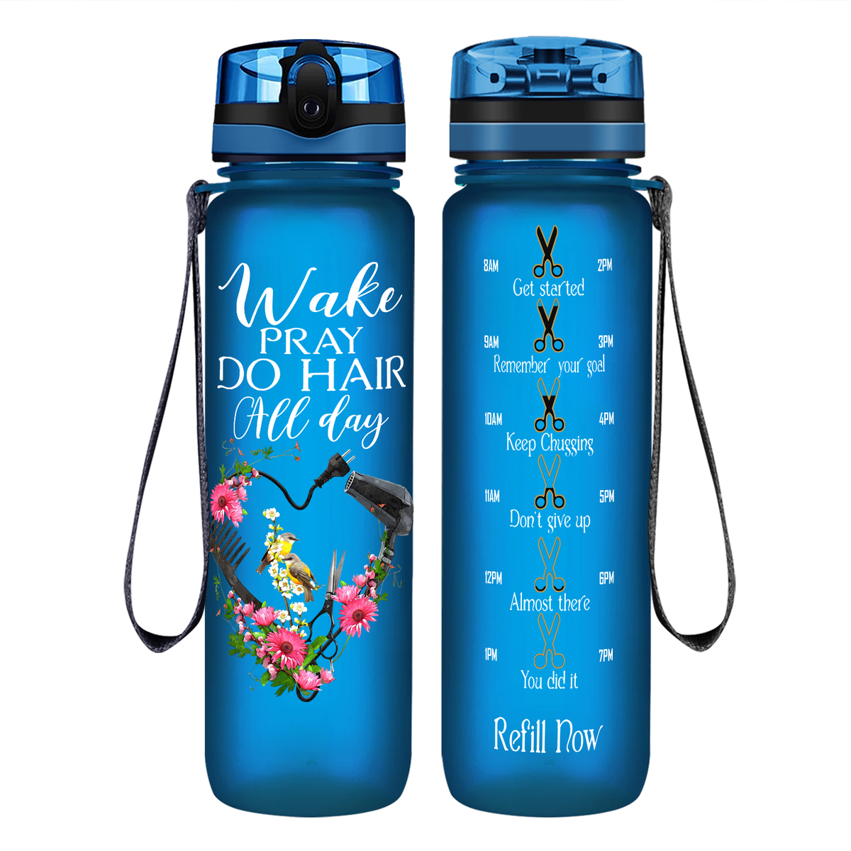 Wake Pray Do Hair All Day on 32 oz Motivational Tracking Water Bottle