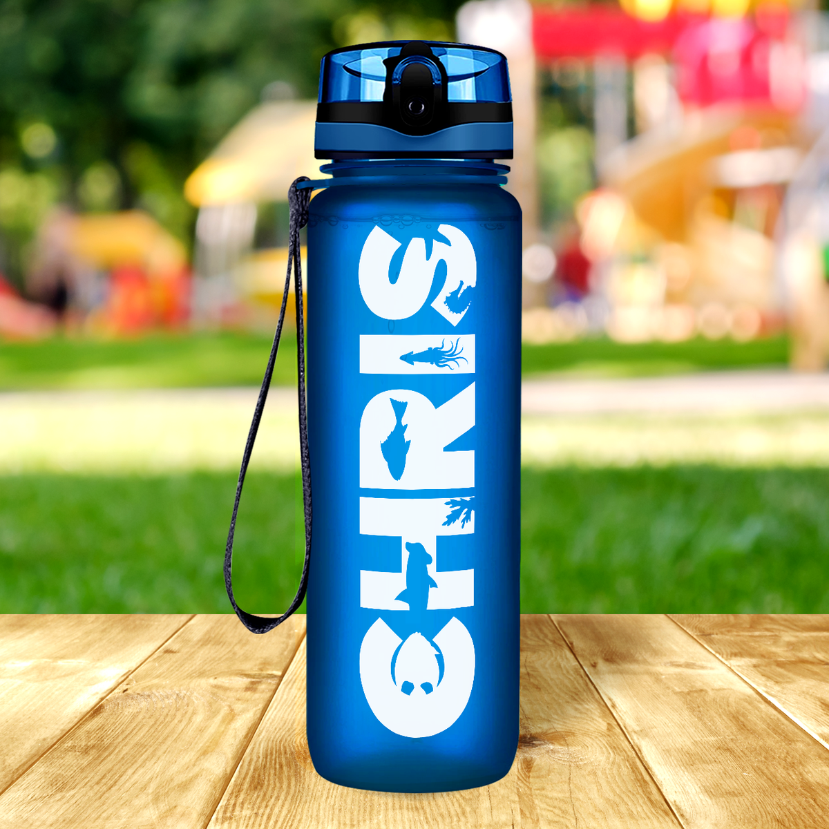 Kids Personalized on Blue Frosted 32 oz Motivational Tracking Water Bottle
