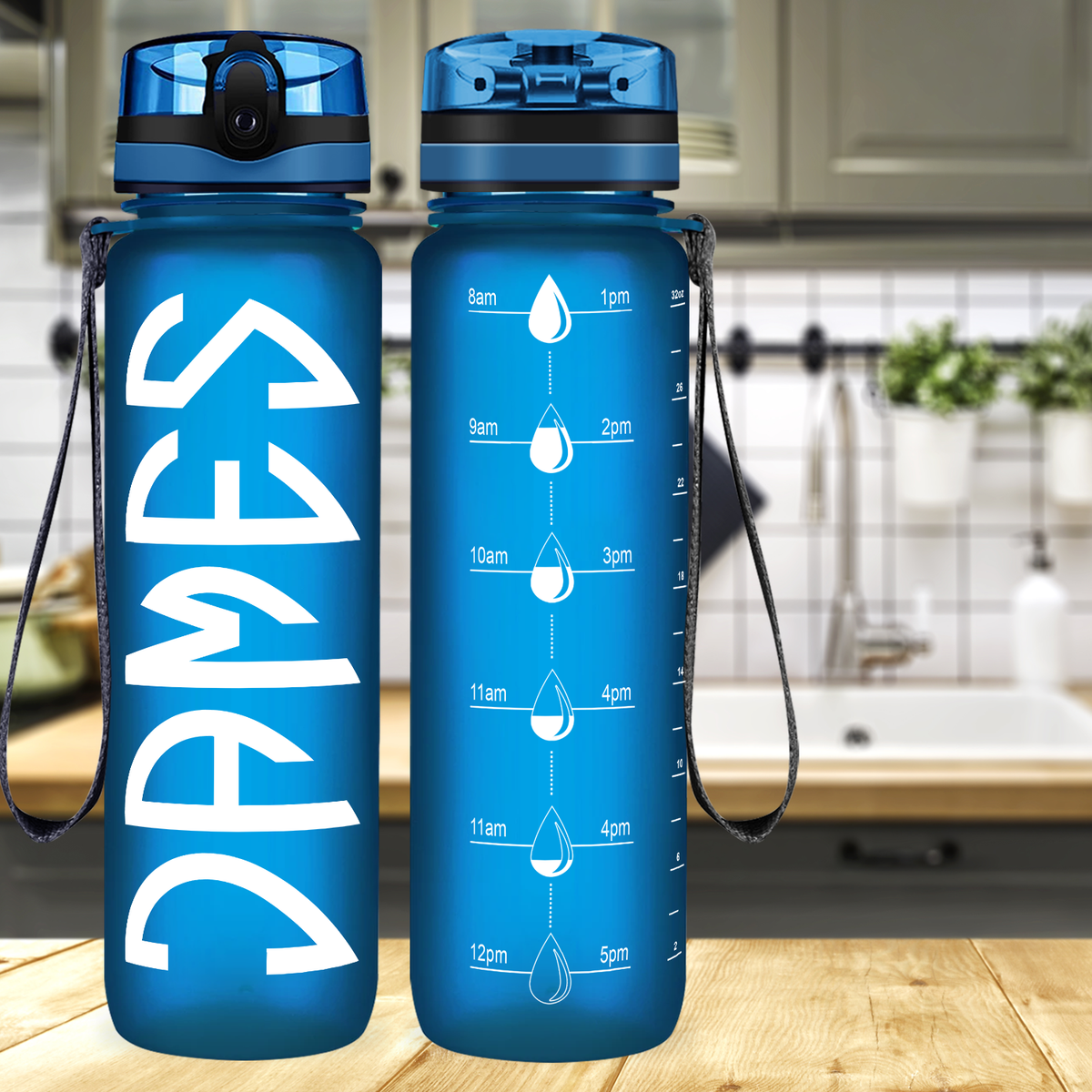 Kids Personalized on Blue Frosted 32 oz Motivational Tracking Water Bottle