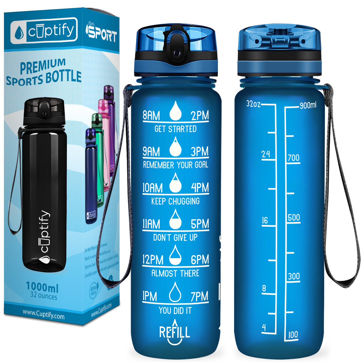 Cuptify Blue Frosted 32 oz Motivational Water Bottle