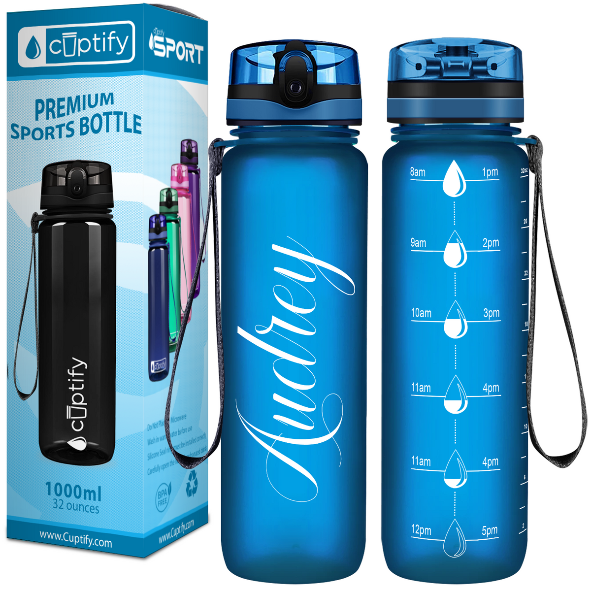 Cuptify Personalized Blue Frosted 32 oz Water Bottle