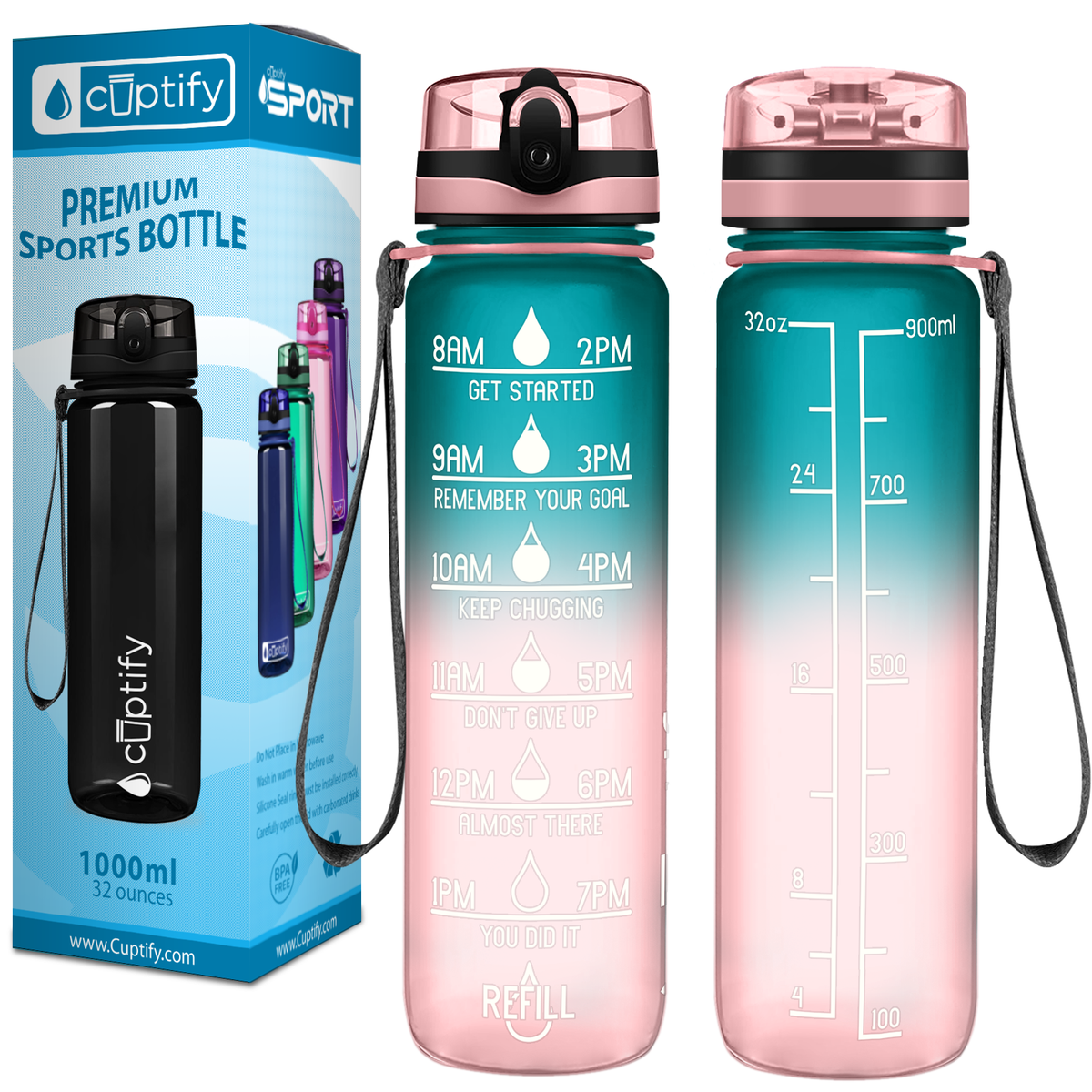Cuptify Cotton Candy Frosted 32 oz Motivational Water Bottle