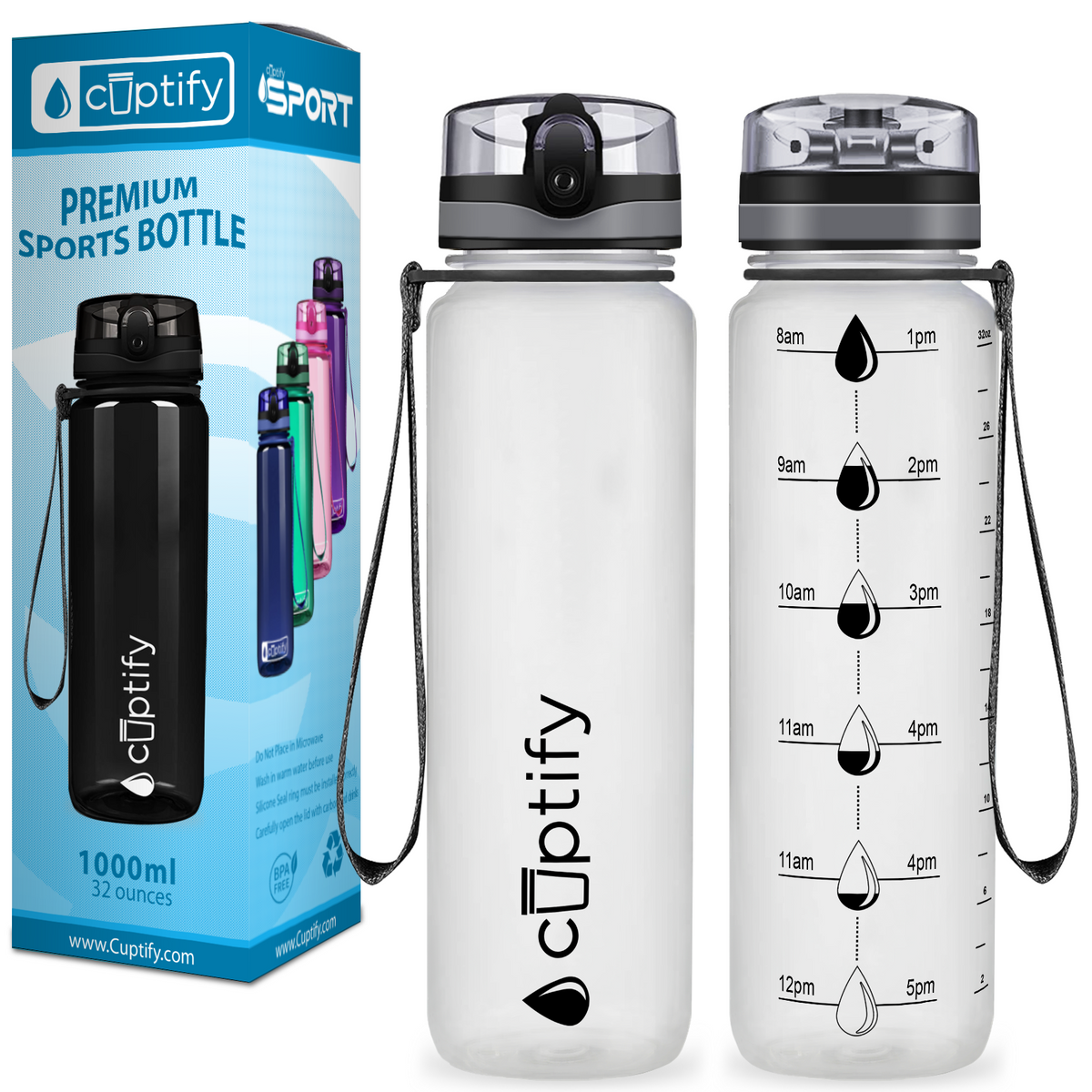 Cuptify Clear Frosted 32 oz Water Bottle
