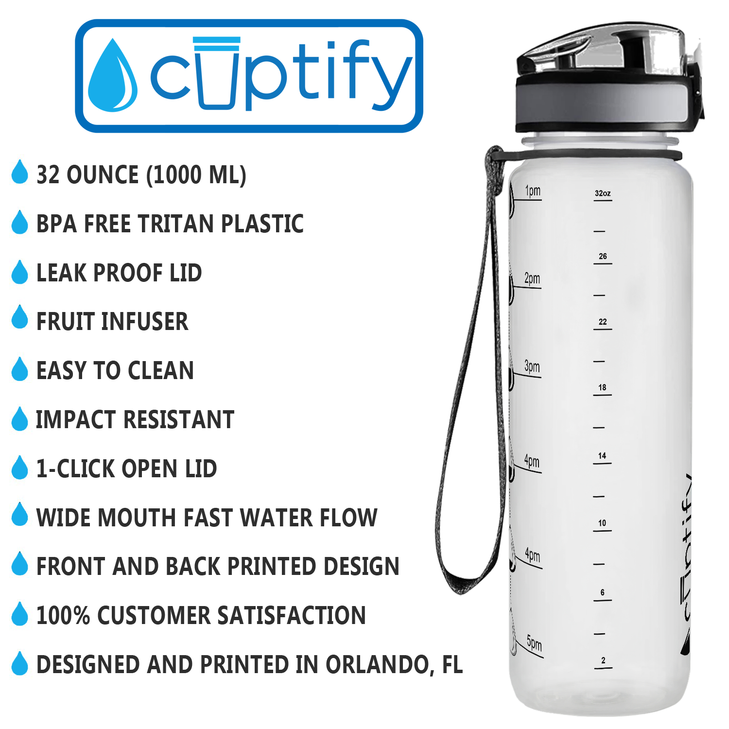 Purple Frosted 32 oz Hydration Tracker Water Bottle - Cuptify