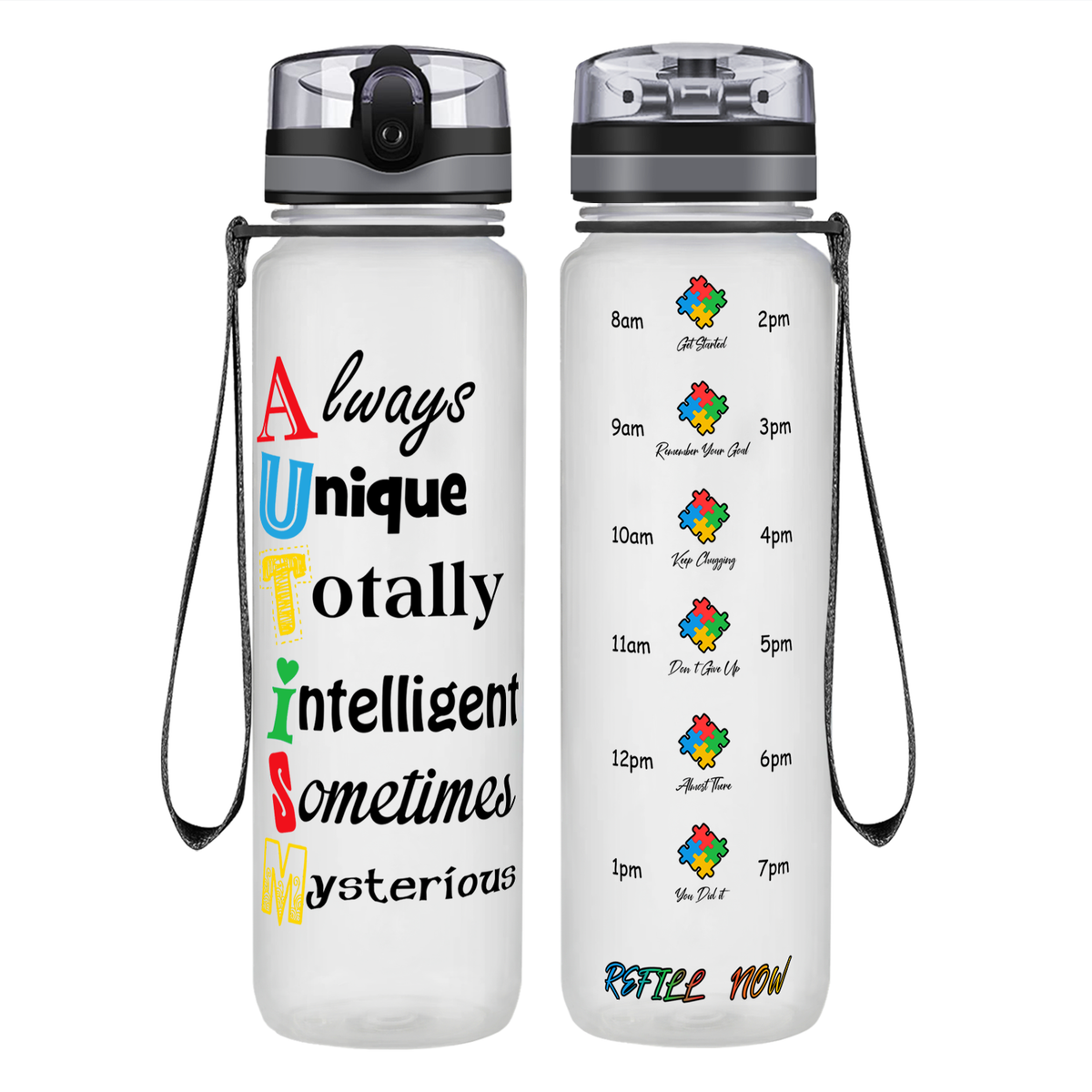 Autism Support Awareness on 32 oz Motivational Tracking Water Bottle