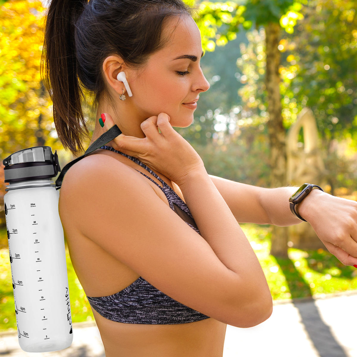 Clear Frosted 32 oz Hydration Tracker Water Bottle