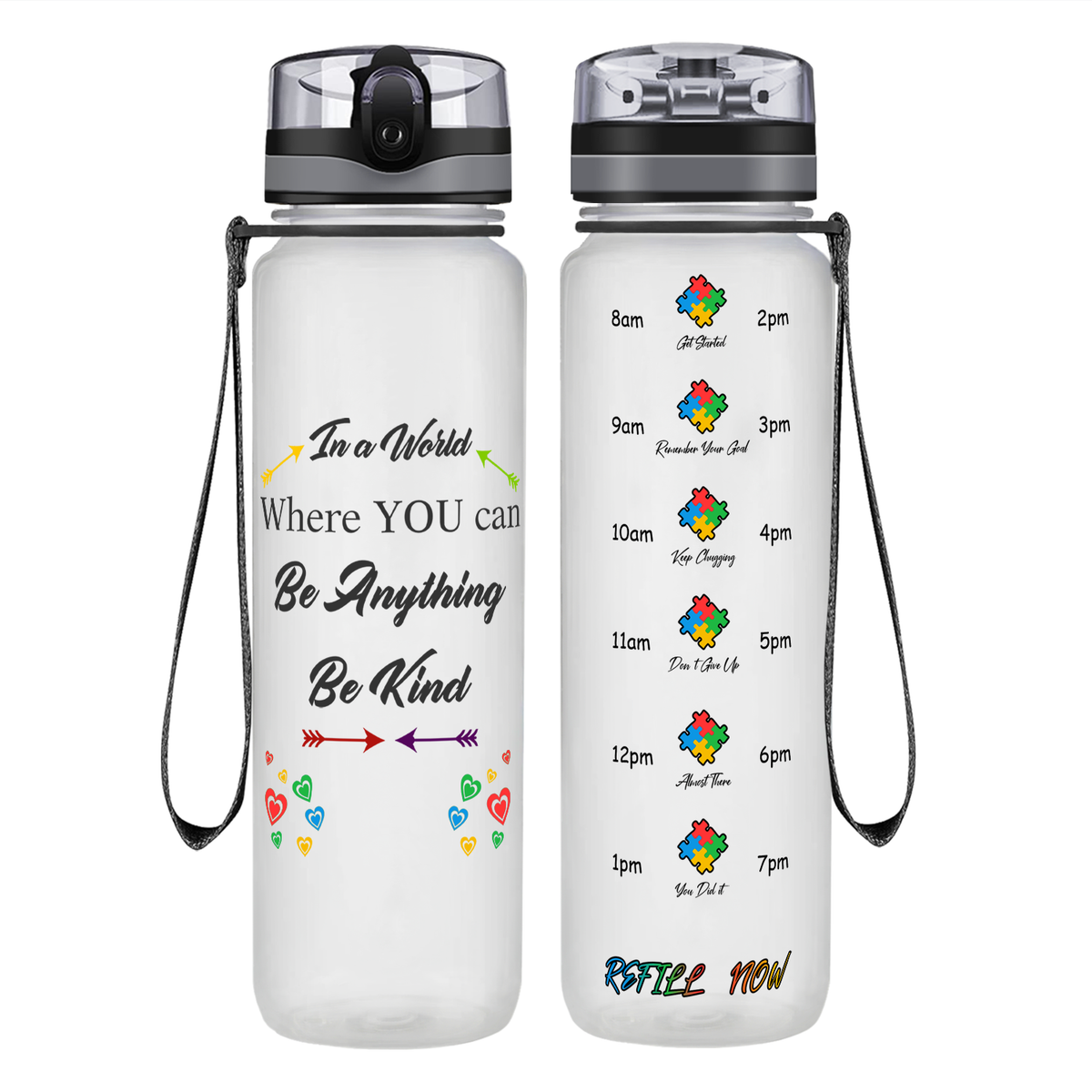 In a World Where You Can Be Anything Be Kind on 32 oz Motivational Tracking Water Bottle
