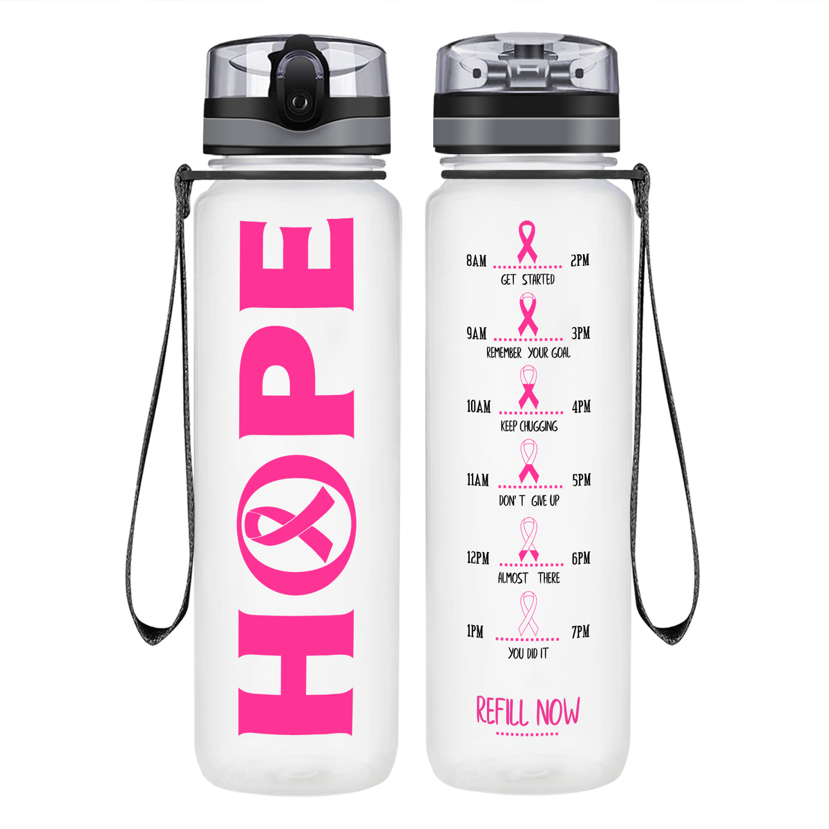 Hope on 32 oz Motivational Tracking Breast Cancer Awareness Water Bottle