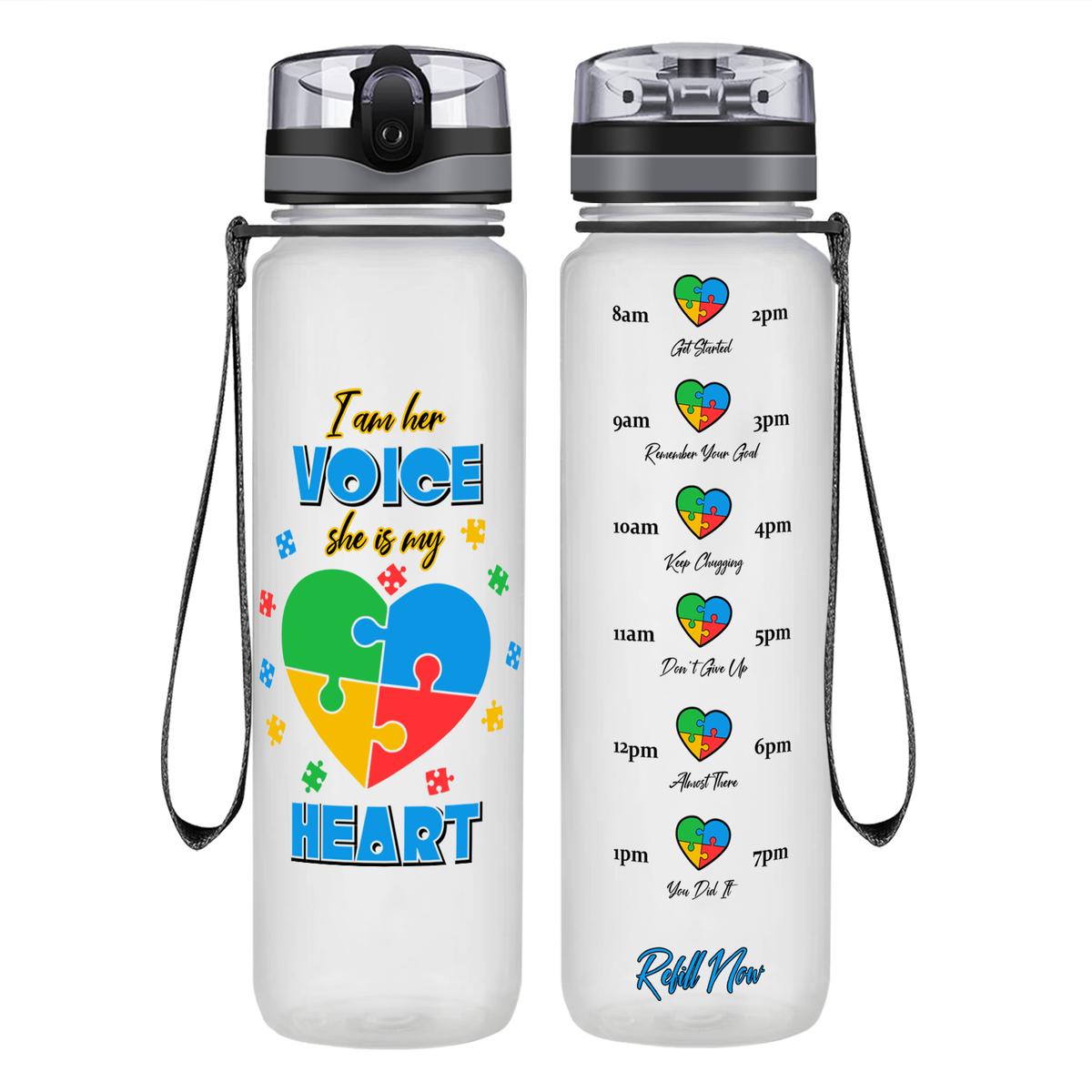 She is My Heart Autism Puzzle on 32 oz Motivational Tracking Water Bottle