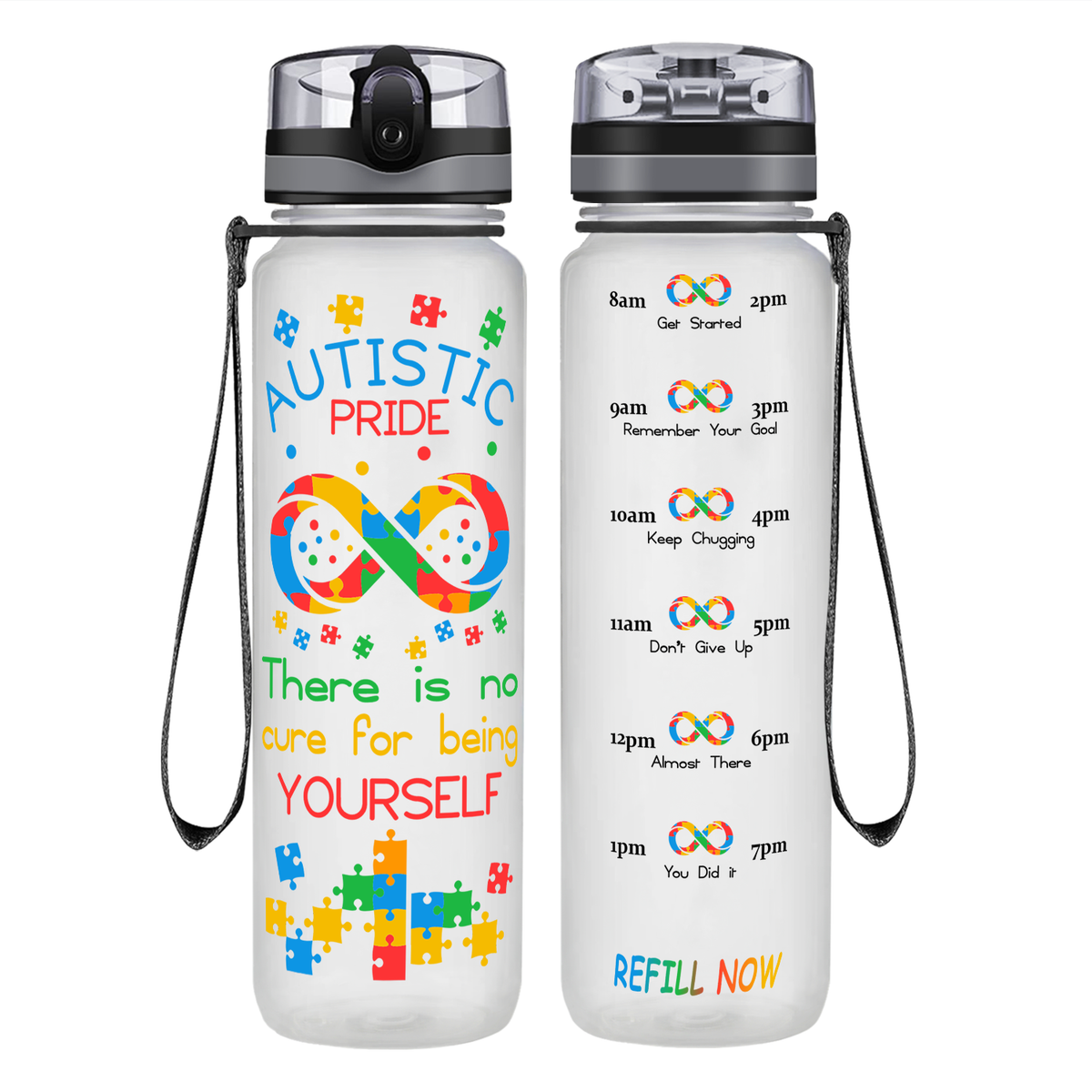 Autistic Pride Infinity Puzzle on 32 oz Motivational Tracking Water Bottle