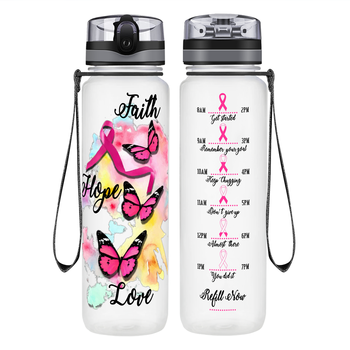 Faith Hope Love on 32 oz Motivational Tracking Water Bottle