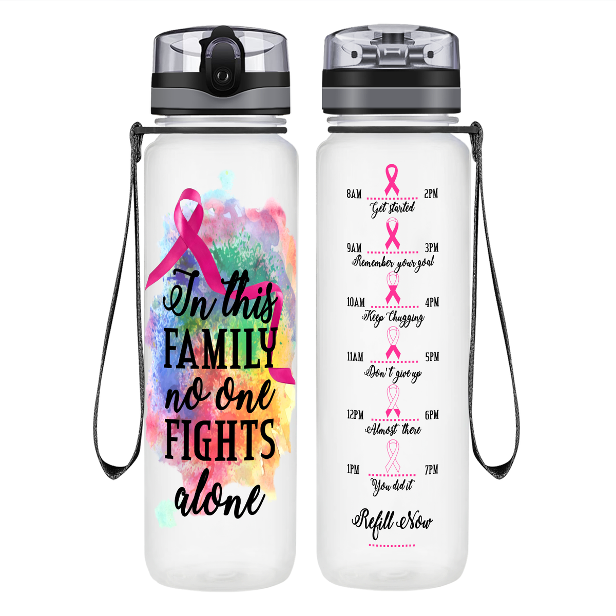 In this Family No One Fights Alone on 32 oz Motivational Tracking Water Bottle