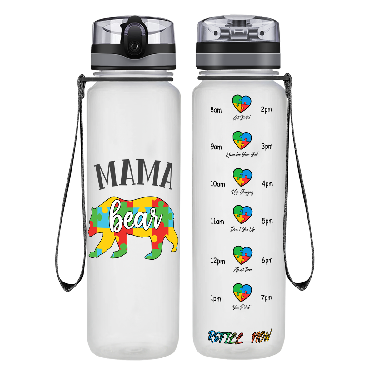 Autism Mama Bear on 32 oz Motivational Tracking Water Bottle