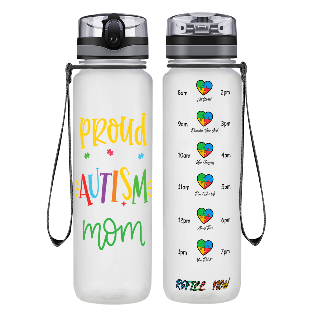 Proud Autism Mom on 32 oz Motivational Tracking Water Bottle