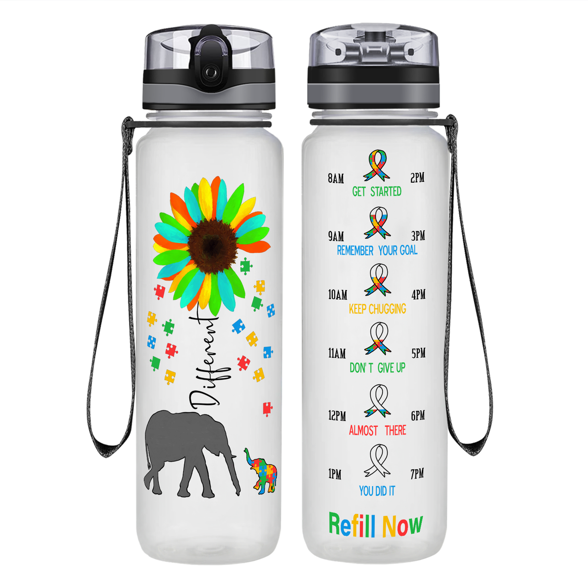 Be Different on 32 oz Motivational Tracking Autism Water Bottle