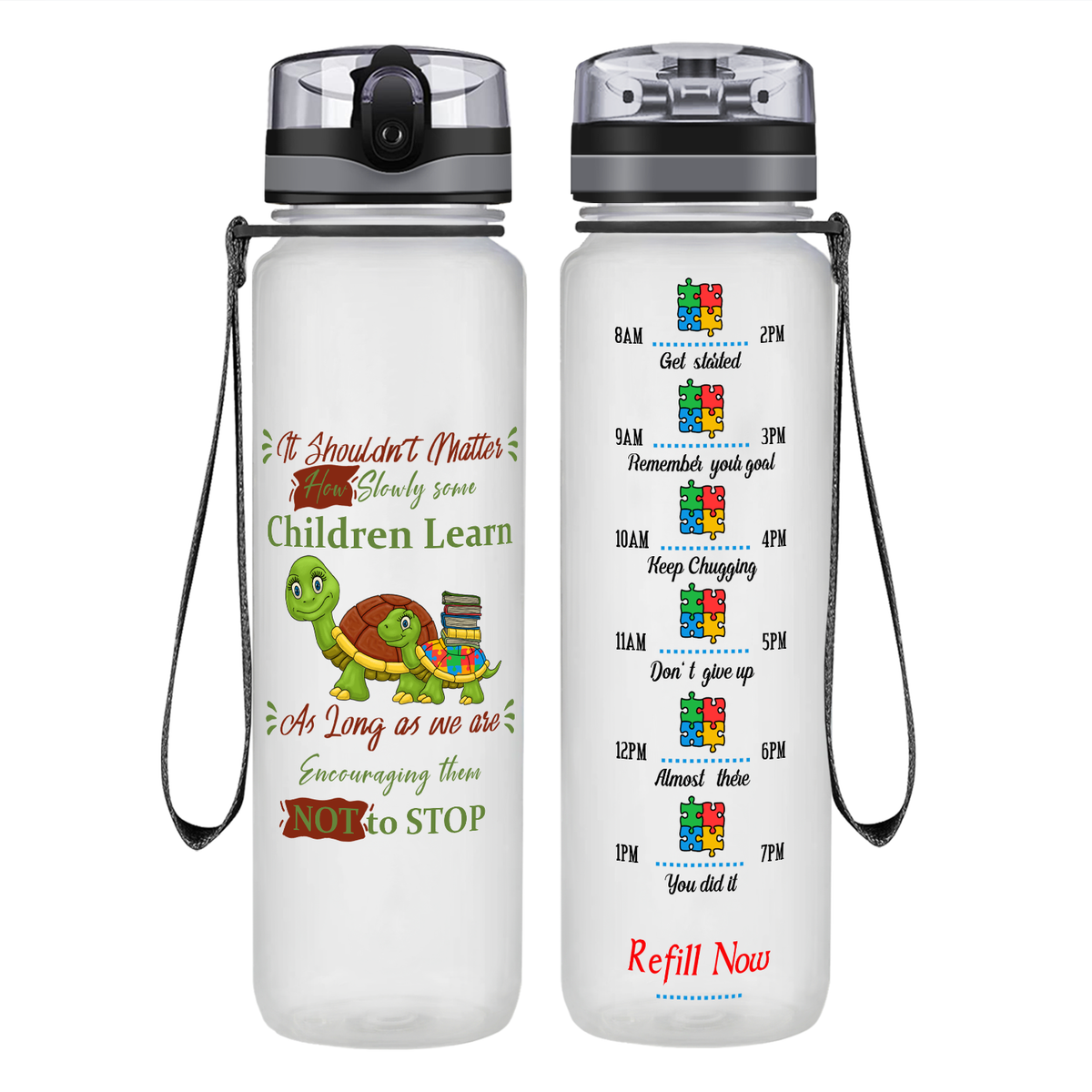 Children Learn Encourage Them Not to Stop on 32 oz Motivational Tracking Autism Water Bottle