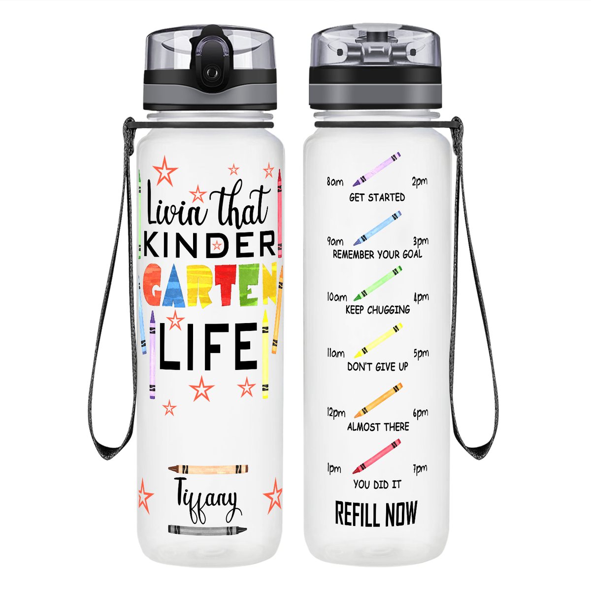 Personalized Livin' That Kindergarten Life on 32 oz Motivational Tracking Water Bottle