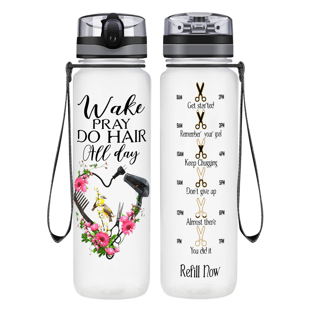 Wake Pray Do Hair All Day on 32 oz Motivational Tracking Water Bottle