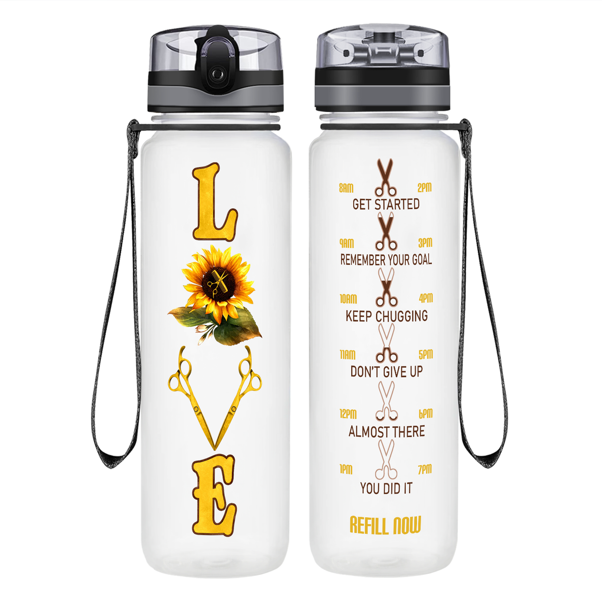 Sunflower Hairstylist Love on 32 oz Motivational Tracking Water Bottle