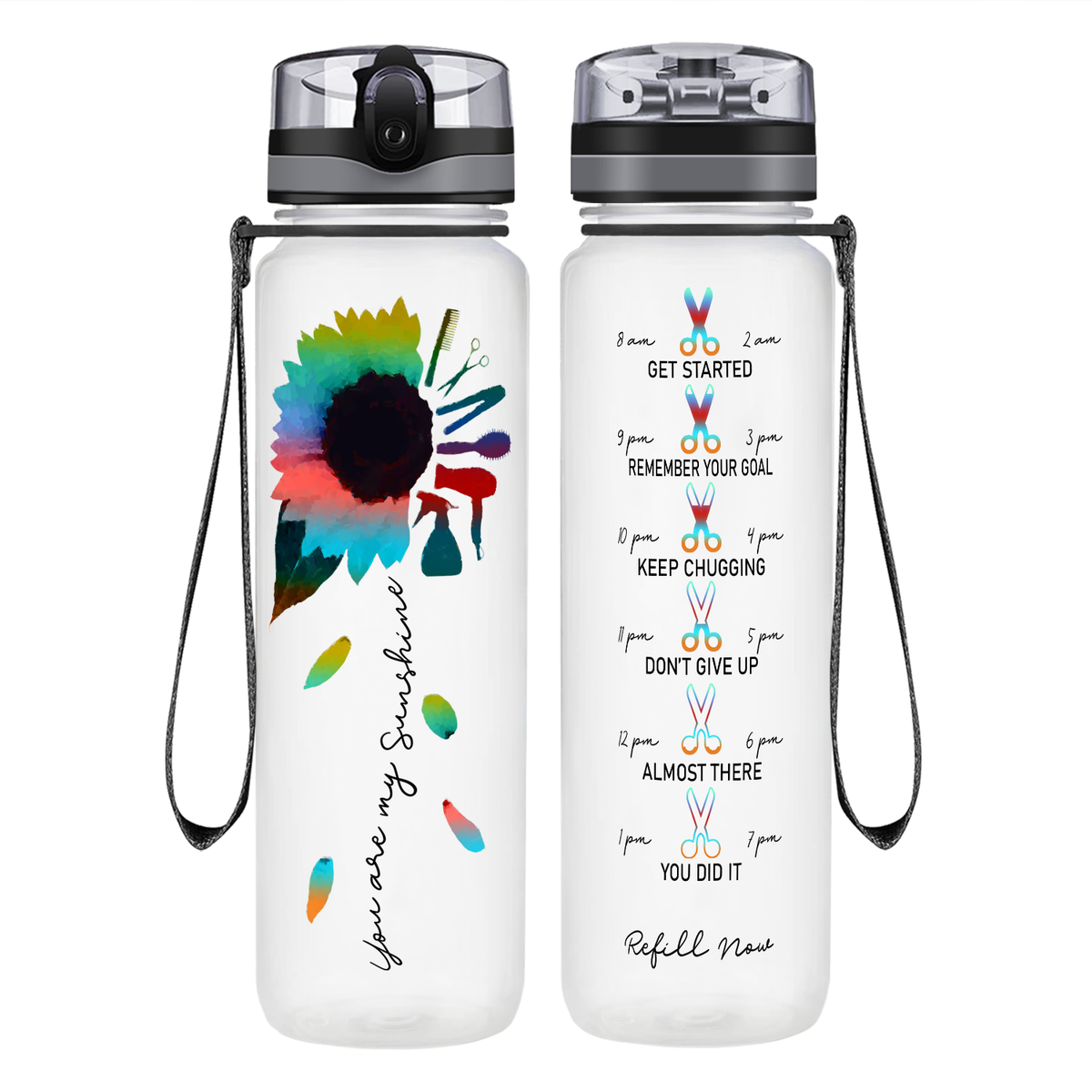 Hairstylist You Are My Sunshine on 32 oz Motivational Tracking Water Bottle