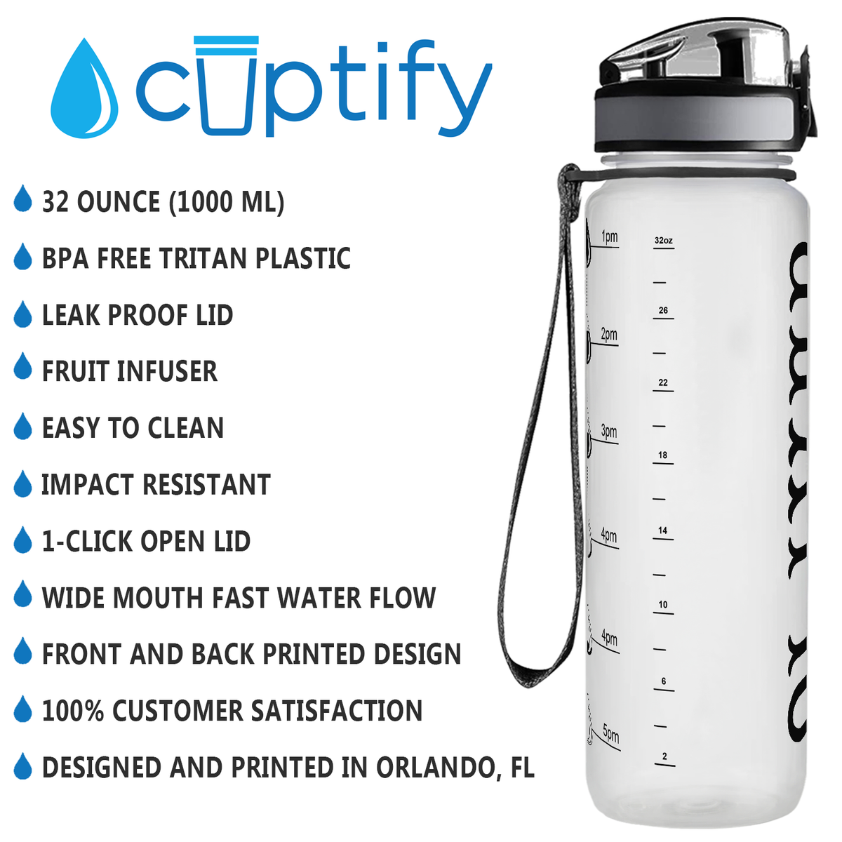 Kids Personalized on Clear Frosted 32 oz Motivational Tracking Water Bottle