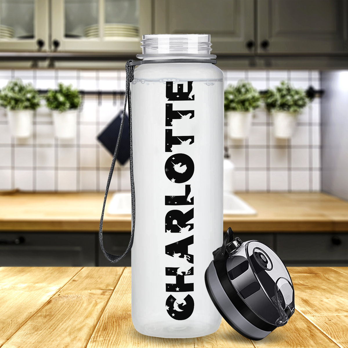 Kids Personalized on Clear Frosted 32 oz Motivational Tracking Water Bottle