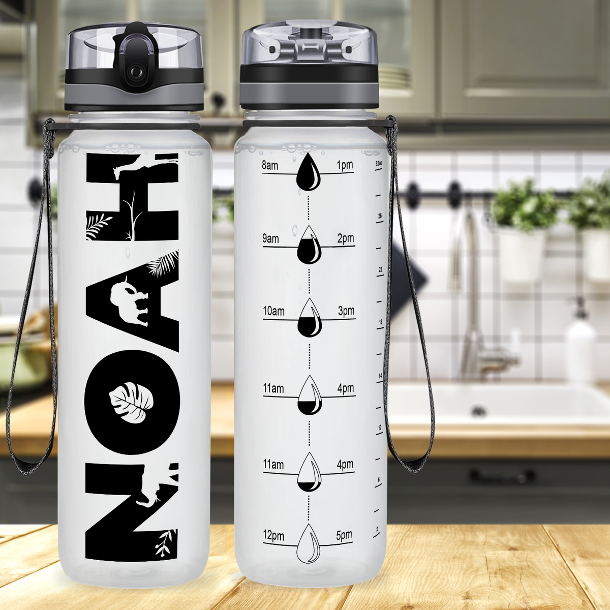 Kids Personalized on Clear Frosted 32 oz Motivational Tracking Water Bottle