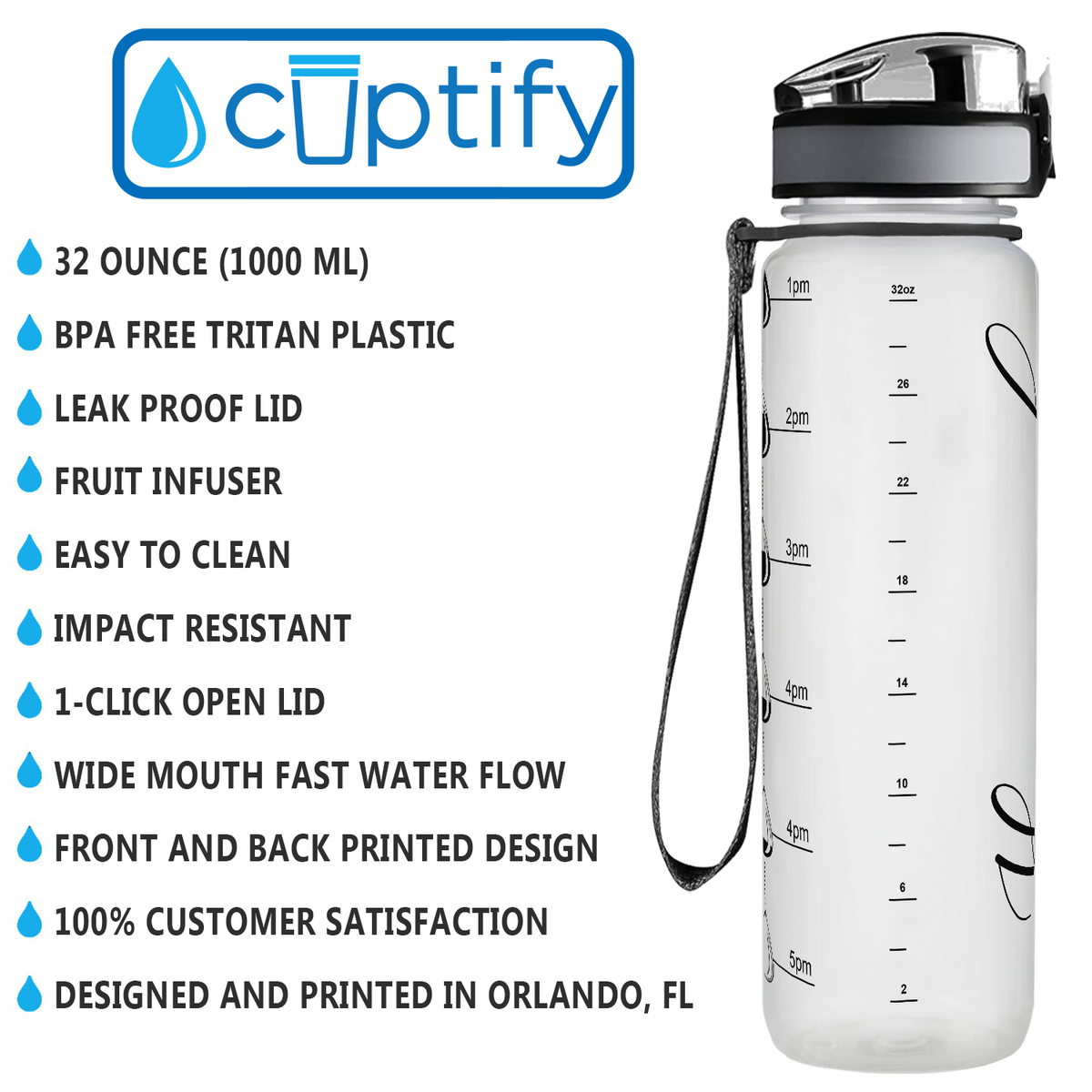 Personalized Clear Frosted 32 oz Water Bottle