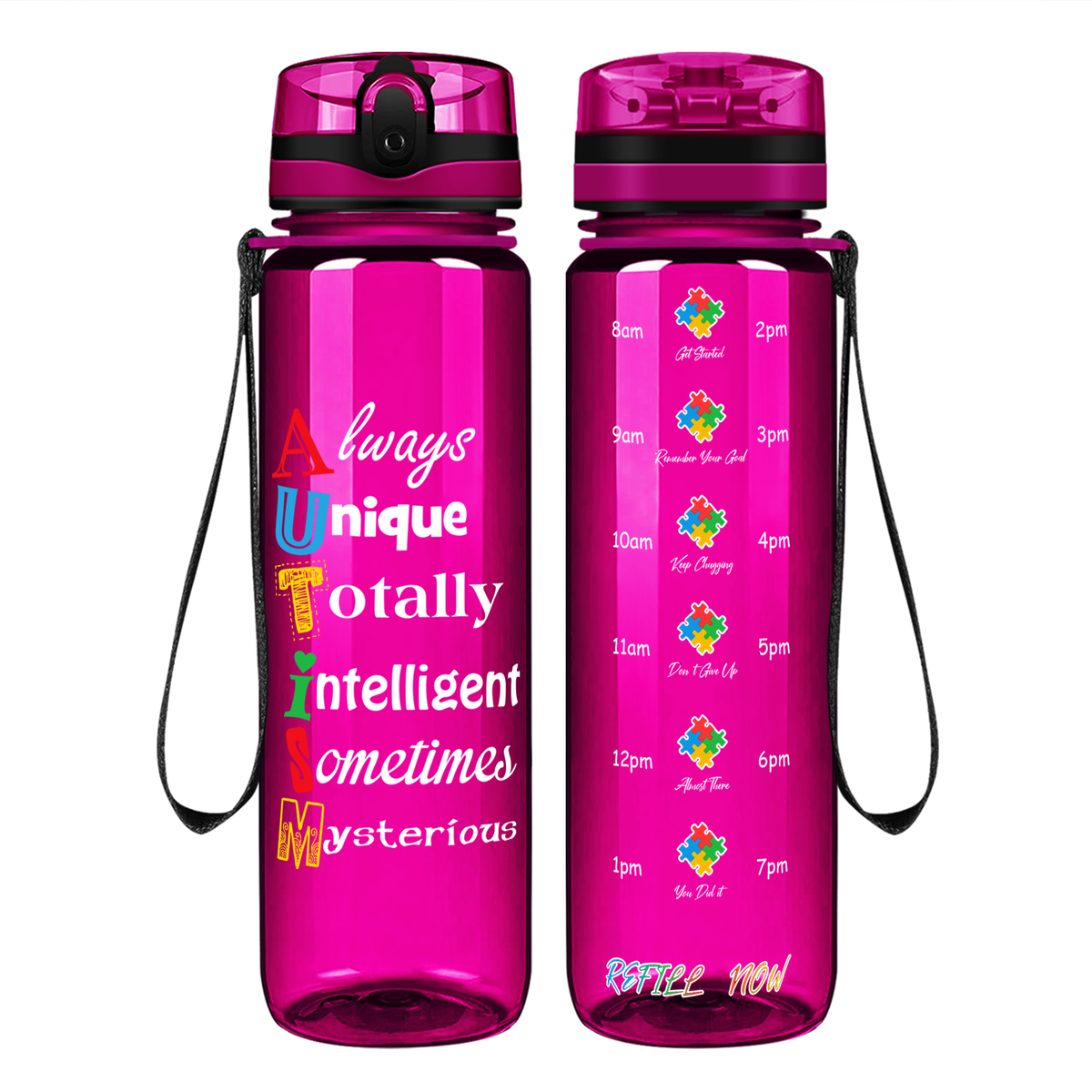 Autism Support Awareness on 32 oz Motivational Tracking Water Bottle