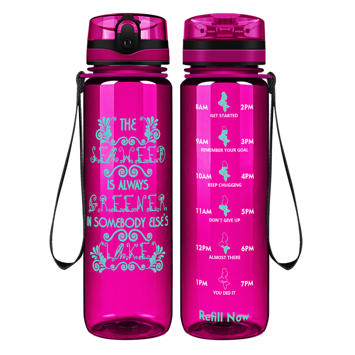 Seaweed is Always Greener on 32 oz Motivational Tracking Water Bottle