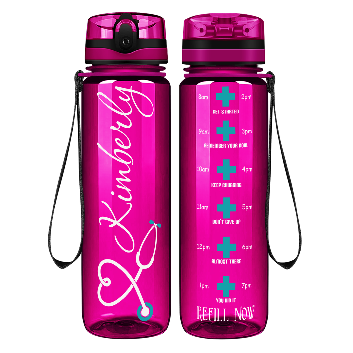 Personalized Nurse Heart Aqua Stethoscope on 32oz Motivational Tracking Water Bottle