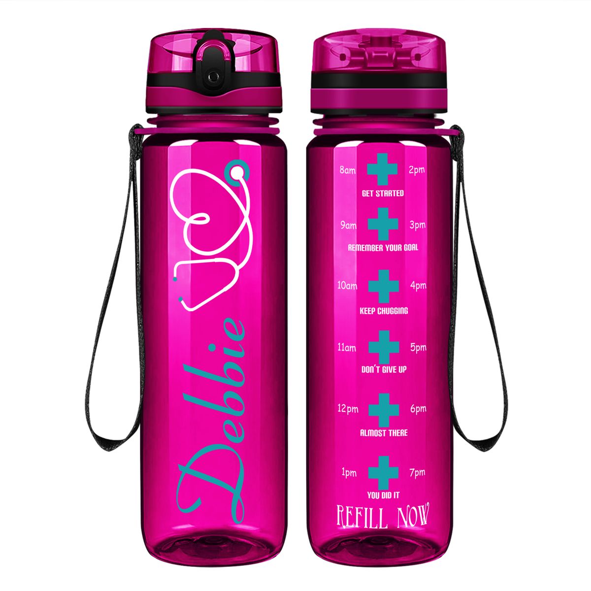 Personalized Nurse Name Aqua Stethoscope  on 32oz Motivational Tracking Water Bottle