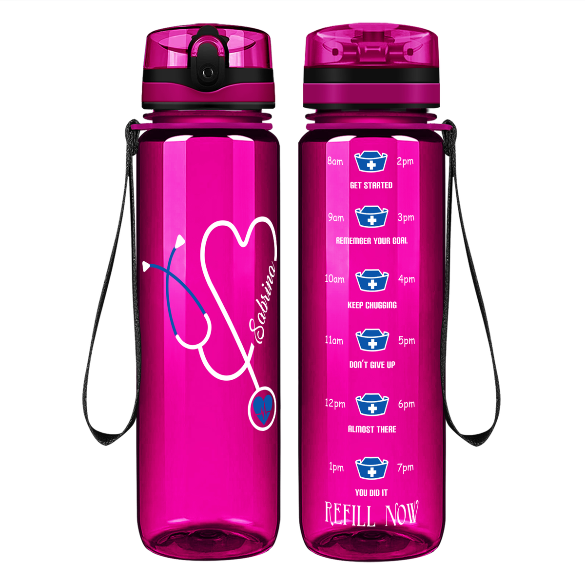 Personalized Nurse Blue Stethoscope Heart on 32oz Tracking Water Bottle
