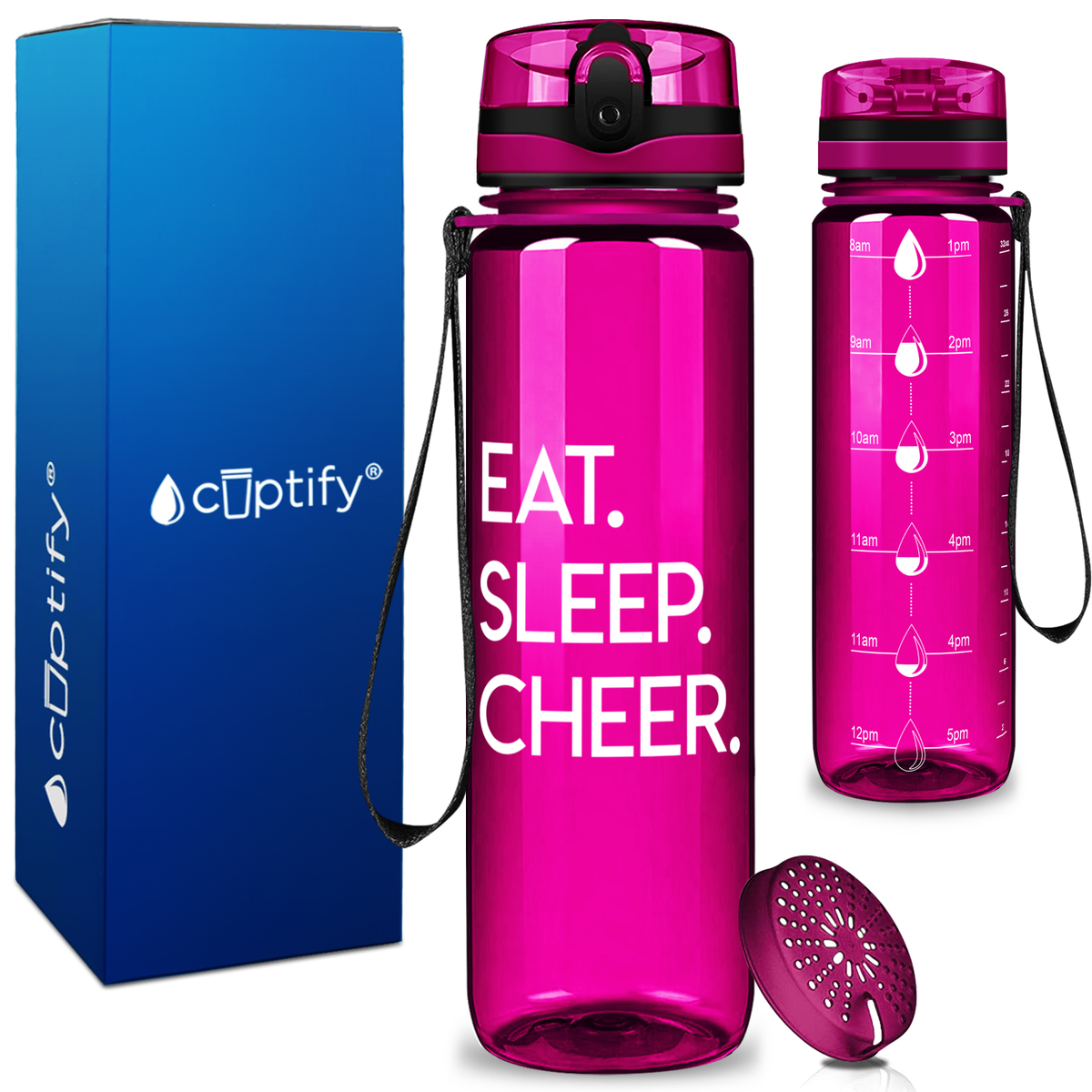 Eat Sleep Cheer on 32 oz Motivational Tracking Water Bottle
