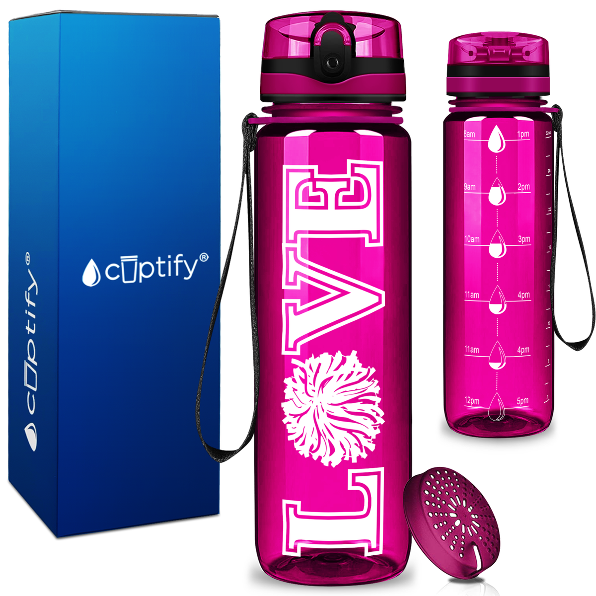 Cheerleading Love on 32 oz Motivational Tracking Water Bottle